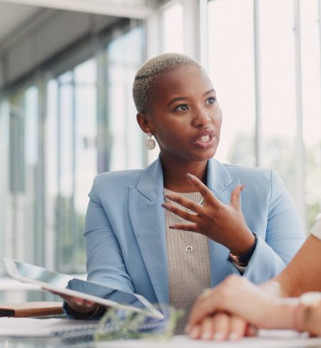 Strategy,,Tablet,And,Women,In,Discussion,In,Business,Meeting,For